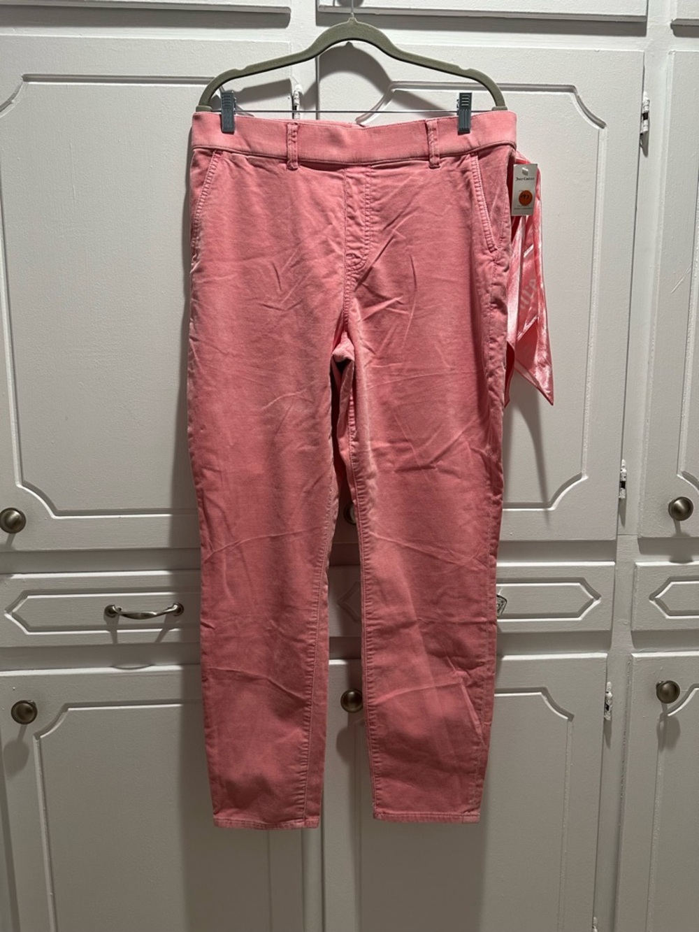 Juicy Couture Pink Logo Scarf Skinny Jeans Womens Size 32 Sea Pink Corduroy